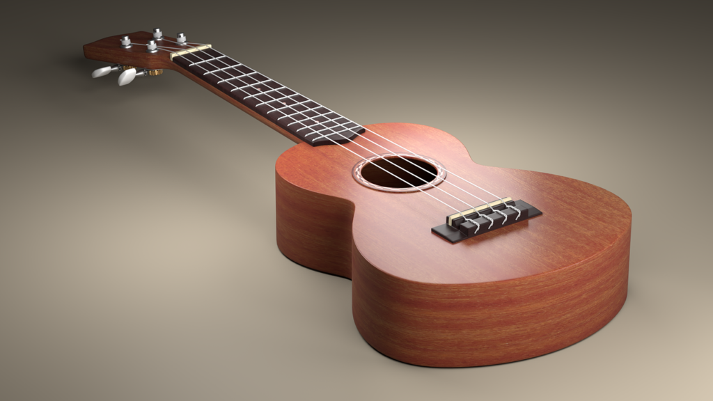 Eine kleine viersaitige Gitarre namens Ukulele